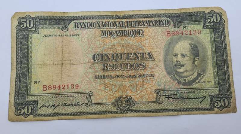 1958 Mozambique 50 Escudos Bank Note