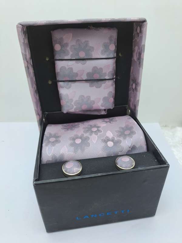 Unused - LANCETTI Italian Designer Tie, Design Hanky & Cufflinks Gift Set -Boxed