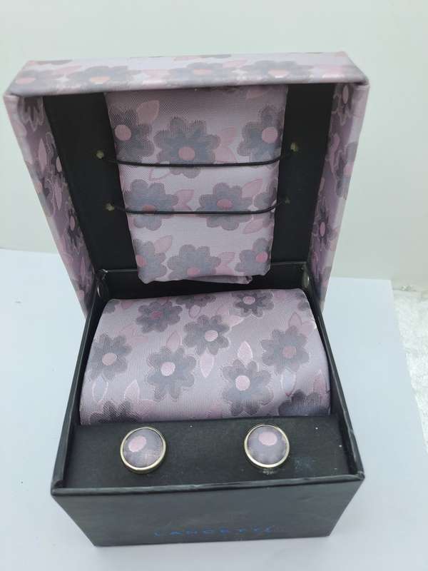 Unused - LANCETTI Italian Designer Tie, Design Hanky & Cufflinks Gift Set -Boxed