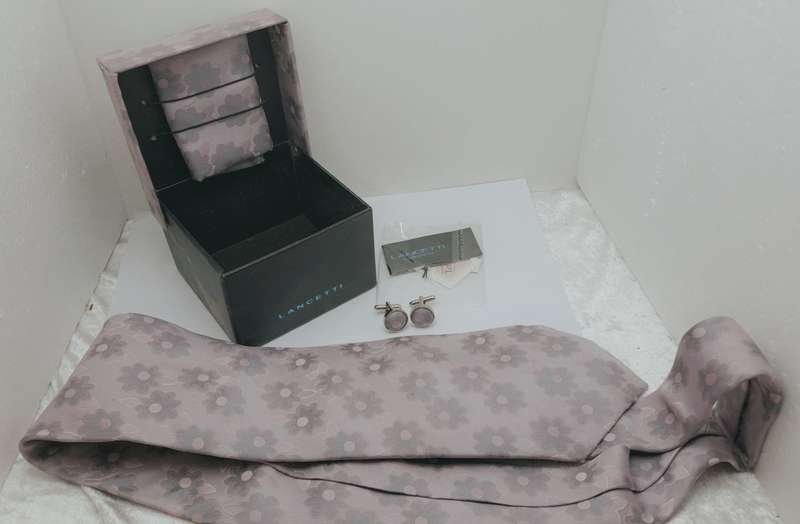 Unused - LANCETTI Italian Designer Tie, Design Hanky & Cufflinks Gift Set -Boxed