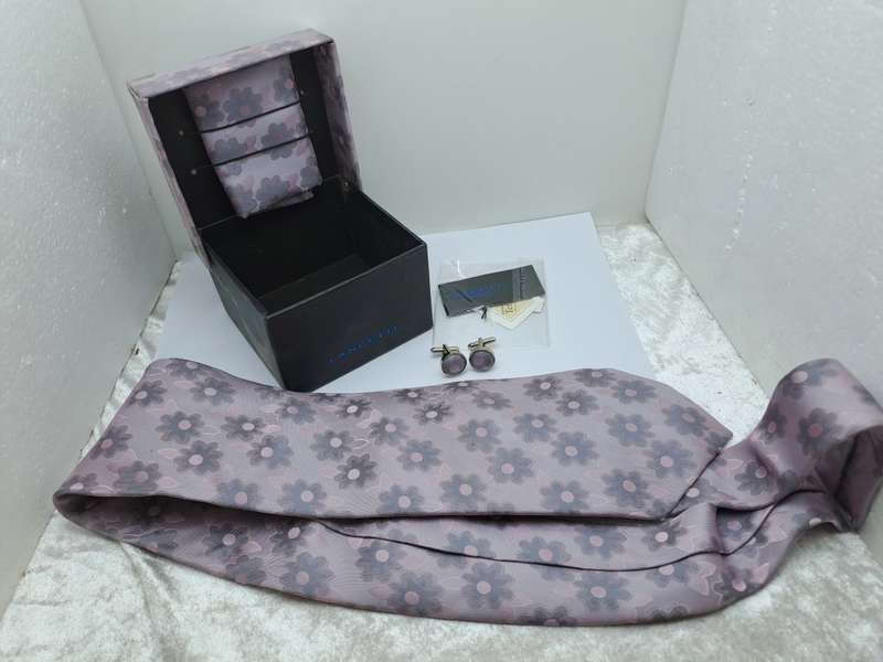 Unused - LANCETTI Italian Designer Tie, Design Hanky & Cufflinks Gift Set -Boxed