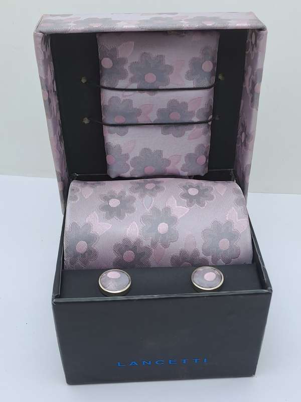 Unused - LANCETTI Italian Designer Tie, Design Hanky & Cufflinks Gift Set -Boxed