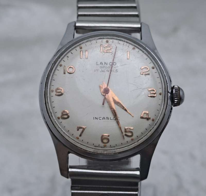 Vintage Mens Lanco Sport Incabloc Mechanical Watch-17 Jewels - Working -Swiss Made