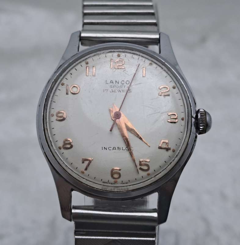Vintage Mens Lanco Sport Incabloc Mechanical Watch-17 Jewels - Working -Swiss Made