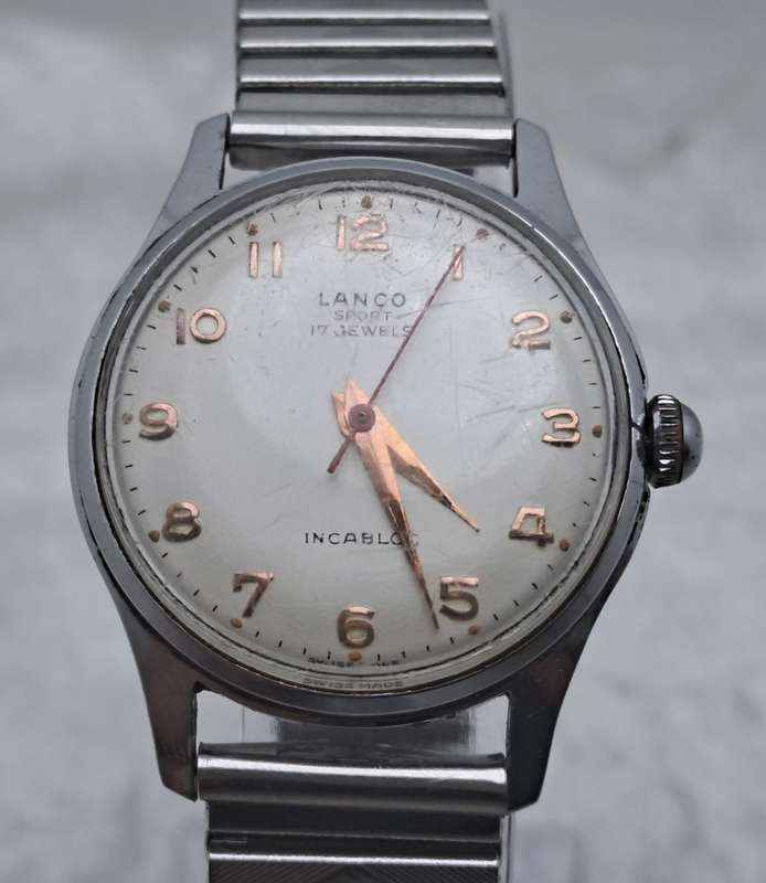Vintage Mens Lanco Sport Incabloc Mechanical Watch-17 Jewels - Working -Swiss Made