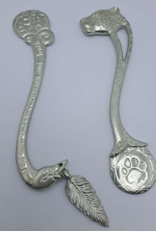2 Jenna Clifford Pewter bookmarks -Swan and Leopard