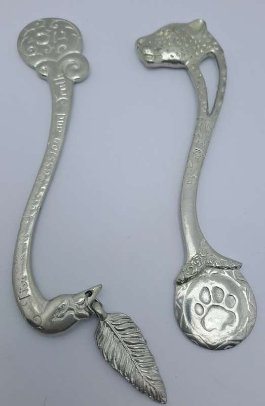 2 Jenna Clifford Pewter bookmarks -Swan and Leopard