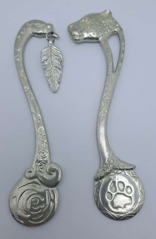2 Jenna Clifford Pewter bookmarks -Swan and Leopard
