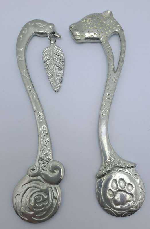 2 Jenna Clifford Pewter bookmarks -Swan and Leopard