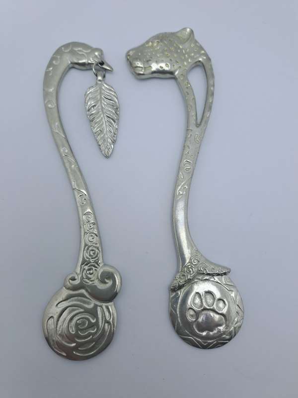 2 Jenna Clifford Pewter bookmarks -Swan and Leopard