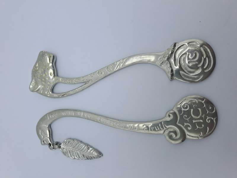2 Jenna Clifford Pewter bookmarks -Swan and Leopard