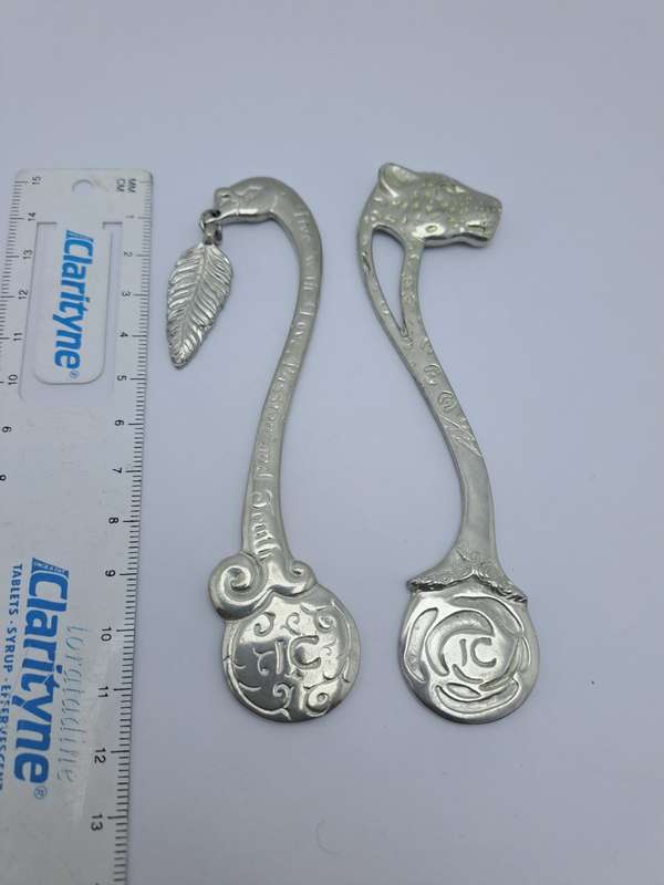 2 Jenna Clifford Pewter bookmarks -Swan and Leopard