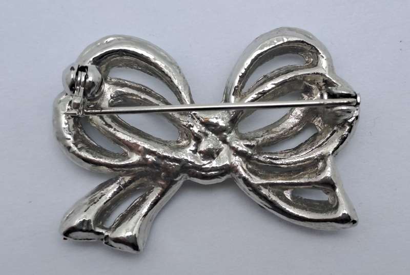 Vintage Iridescent Bow brooch -White Metal