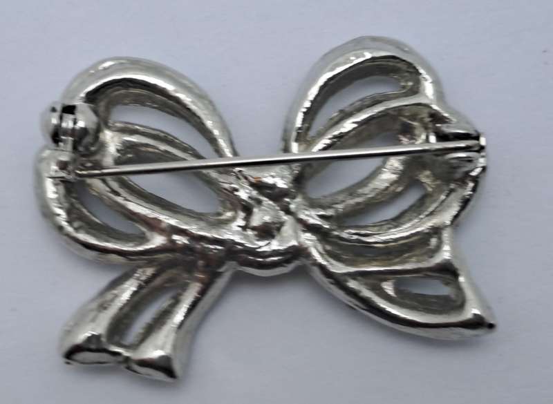 Vintage Iridescent Bow brooch -White Metal