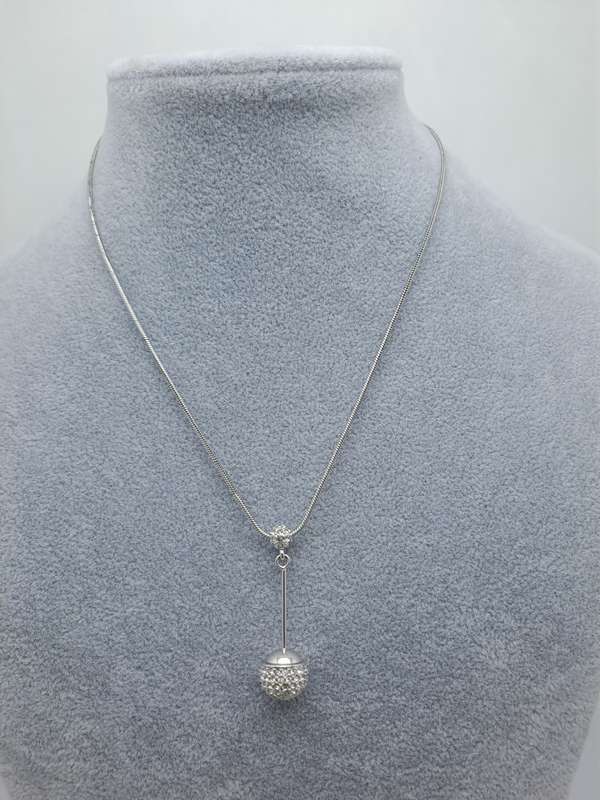 Swarovski Drop ball Black Rhinestone Pave Pendant on Chain -Boxed