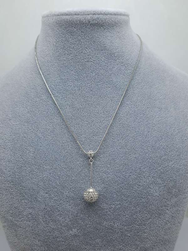 Swarovski Drop ball Black Rhinestone Pave Pendant on Chain -Boxed