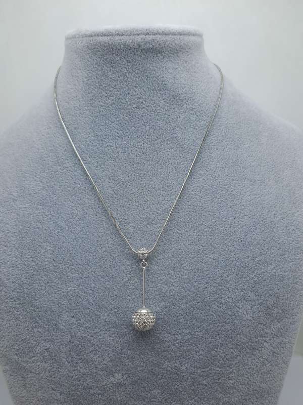 Swarovski Drop ball Black Rhinestone Pave Pendant on Chain -Boxed