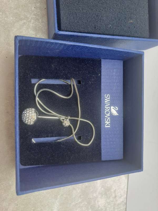 Swarovski Drop ball Black Rhinestone Pave Pendant on Chain -Boxed