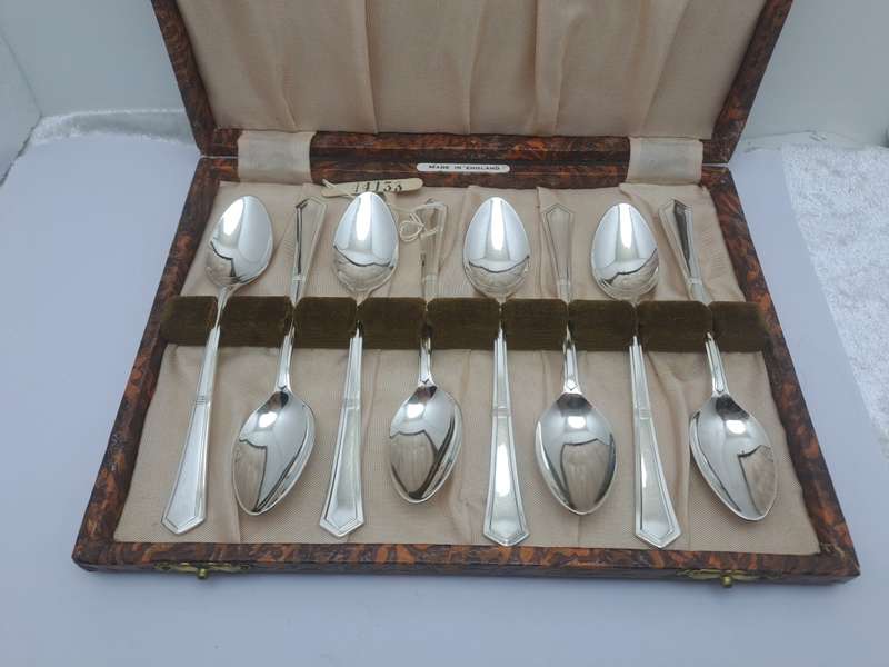 8pc Vintage Angora Silver Plate E.P.N.S TeaSpoon Set -Boxed-England