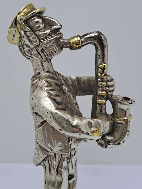 Collectable 925 sterling Silver Saxophone Player Figurine-Jerusalem- by H.Karshi