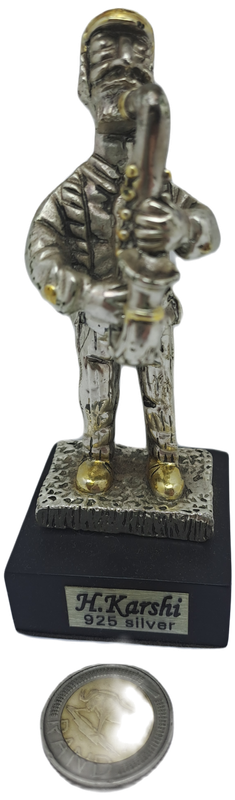 Collectable 925 sterling Silver Saxophone Player Figurine-Jerusalem- by H.Karshi