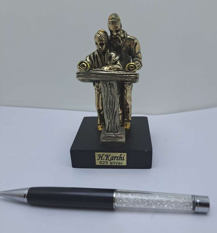 Collectable 925 sterling Silver Figurine of Rabbi and Boy Reading Torah- by H.Karshi