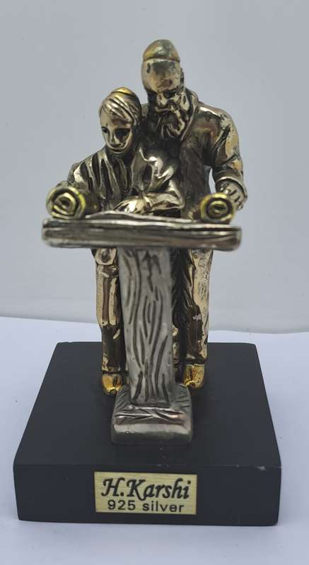 Collectable 925 sterling Silver Figurine of Rabbi and Boy Reading Torah- by H.Karshi
