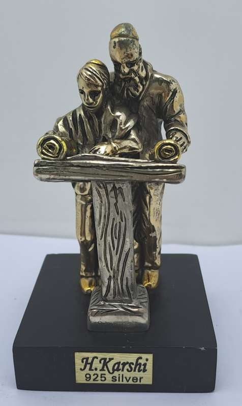 Collectable 925 sterling Silver Figurine of Rabbi and Boy Reading Torah- by H.Karshi