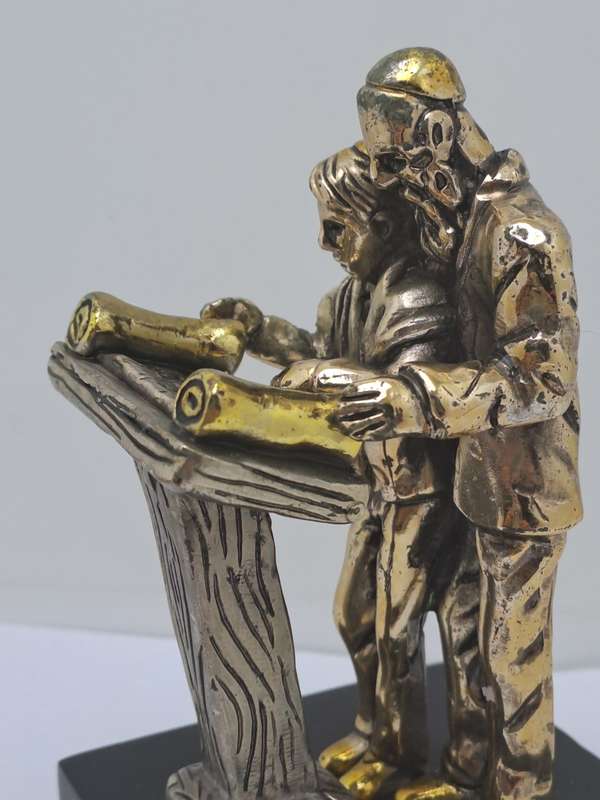 Collectable 925 sterling Silver Figurine of Rabbi and Boy Reading Torah- by H.Karshi
