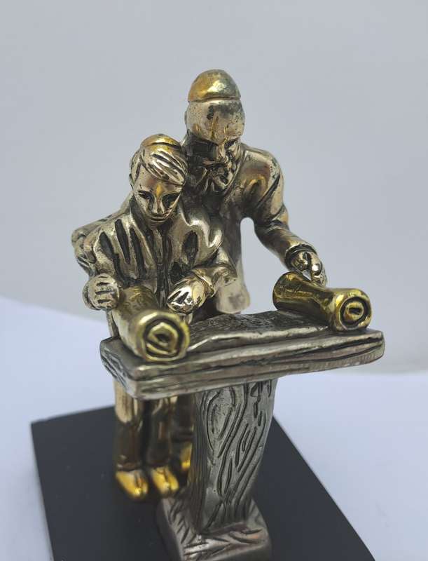 Collectable 925 sterling Silver Figurine of Rabbi and Boy Reading Torah- by H.Karshi