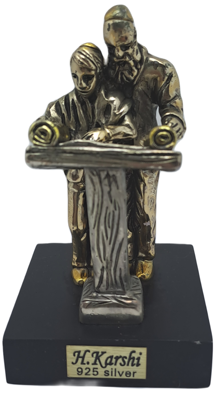 Collectable 925 sterling Silver Figurine of Rabbi and Boy Reading Torah- by H.Karshi