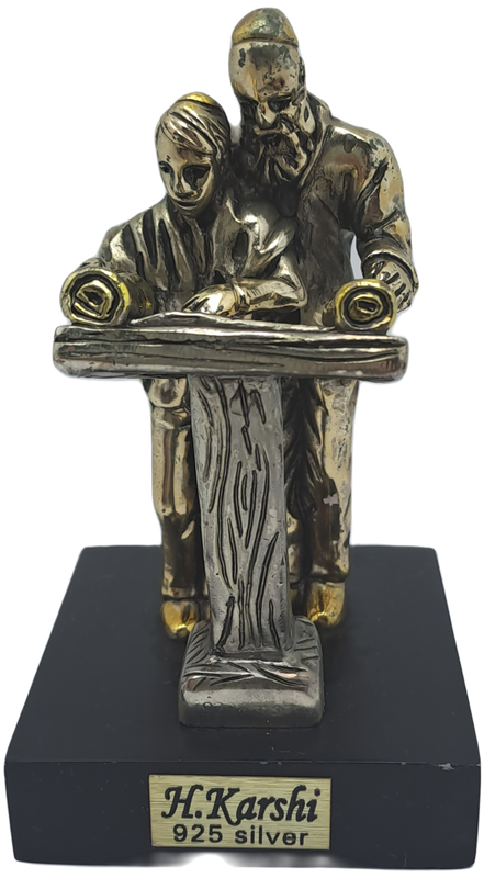 Collectable 925 sterling Silver Figurine of Rabbi and Boy Reading Torah- by H.Karshi