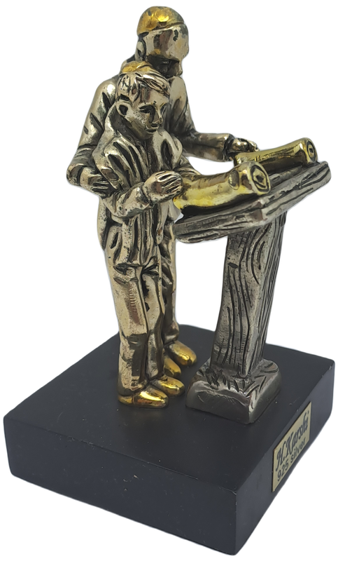 Collectable 925 sterling Silver Figurine of Rabbi and Boy Reading Torah- by H.Karshi