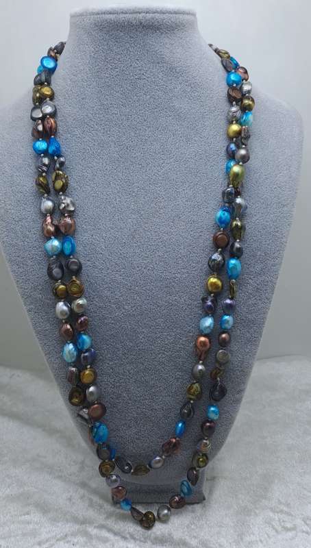 Beautiful Vintage Genuine Multi Color Fresh water Pearl Necklace -1,5 Meters Long (150cm)