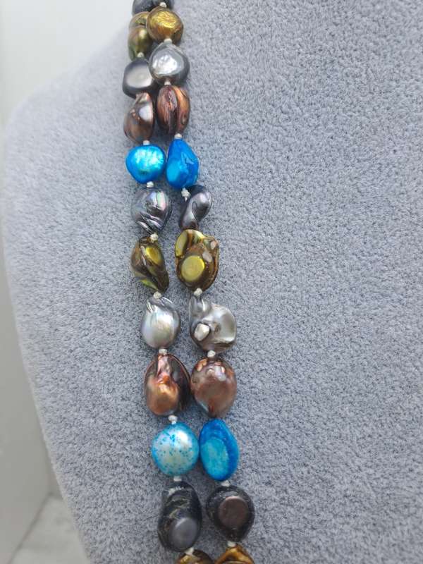 Beautiful Vintage Genuine Multi Color Fresh water Pearl Necklace -1,5 Meters Long (150cm)