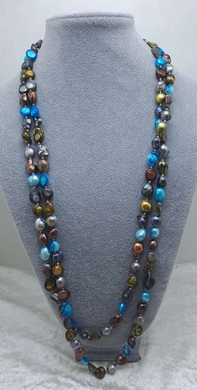 Beautiful Vintage Genuine Multi Color Fresh water Pearl Necklace -1,5 Meters Long (150cm)