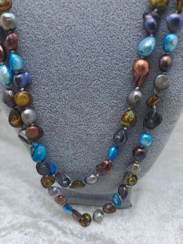 Beautiful Vintage Genuine Multi Color Fresh water Pearl Necklace -1,5 Meters Long (150cm)