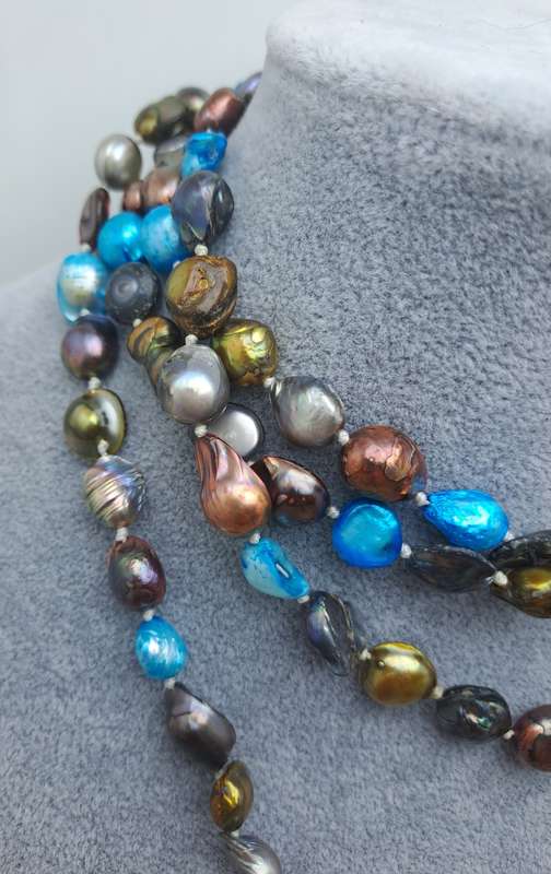 Beautiful Vintage Genuine Multi Color Fresh water Pearl Necklace -1,5 Meters Long (150cm)
