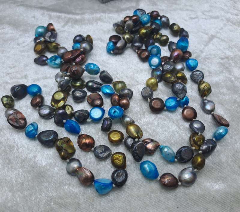 Beautiful Vintage Genuine Multi Color Fresh water Pearl Necklace -1,5 Meters Long (150cm)