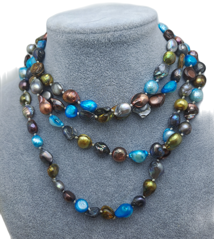 Beautiful Vintage Genuine Multi Color Fresh water Pearl Necklace -1,5 Meters Long (150cm)