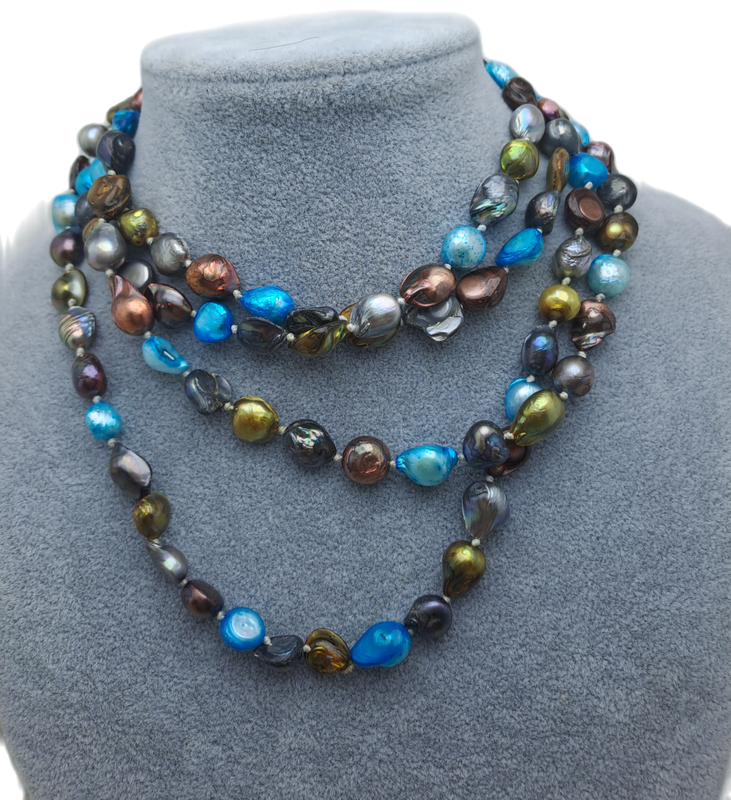 Beautiful Vintage Genuine Multi Color Fresh water Pearl Necklace -1,5 Meters Long (150cm)