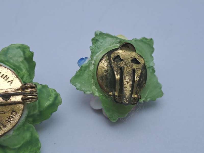 Vintage Denton Floral Brooch and Earings set -Made in England