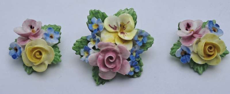 Vintage Denton Floral Brooch and Earings set -Made in England
