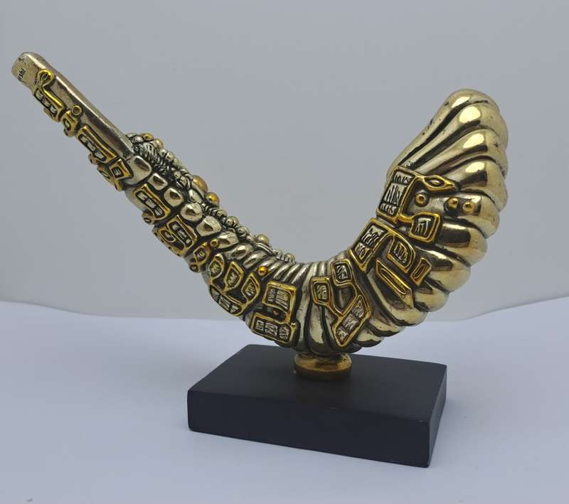 Collectable Original 925 sterling Silver and Gold Figurine of Shofar Rams  Horn- by H.Karshi Israel