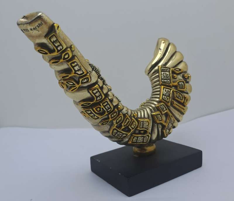Collectable Original 925 sterling Silver and Gold Figurine of Shofar Rams  Horn- by H.Karshi Israel