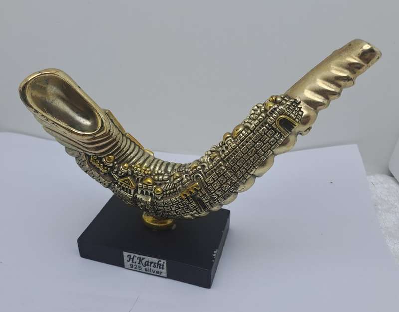 Collectable Original 925 sterling Silver and Gold Figurine of Shofar Rams  Horn- by H.Karshi Israel