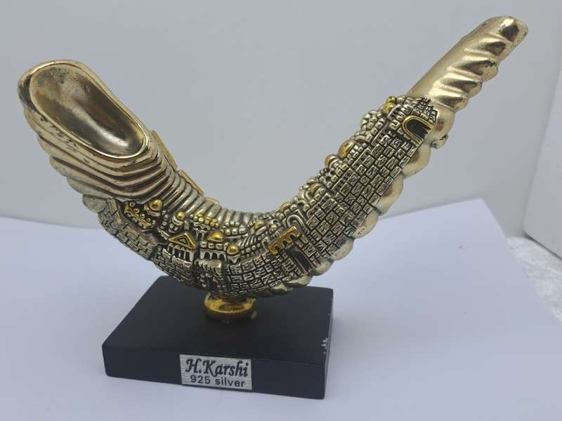 Collectable Original 925 sterling Silver and Gold Figurine of Shofar Rams  Horn- by H.Karshi Israel
