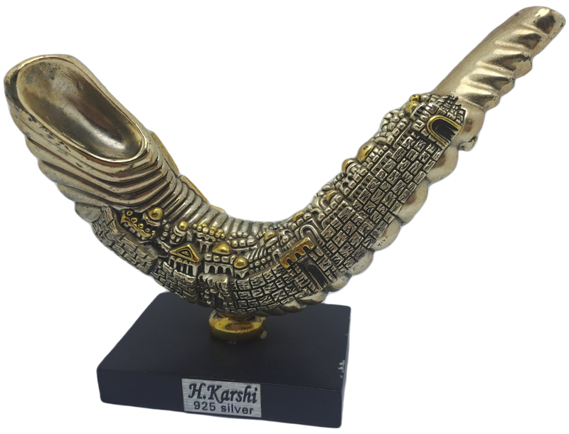 Collectable Original 925 sterling Silver and Gold Figurine of Shofar Rams  Horn- by H.Karshi Israel