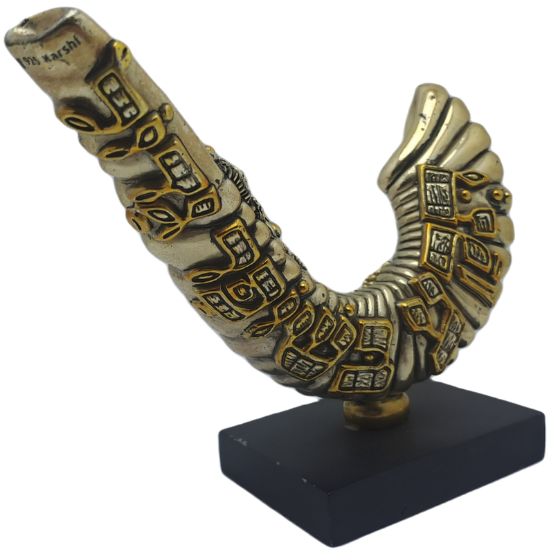 Collectable Original 925 sterling Silver and Gold Figurine of Shofar Rams  Horn- by H.Karshi Israel