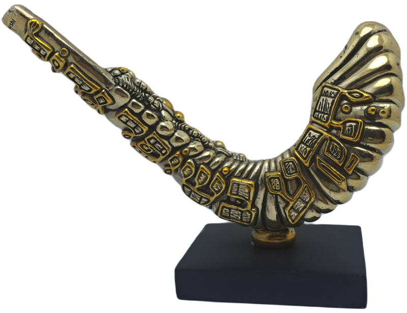 Collectable Original 925 sterling Silver and Gold Figurine of Shofar Rams  Horn- by H.Karshi Israel